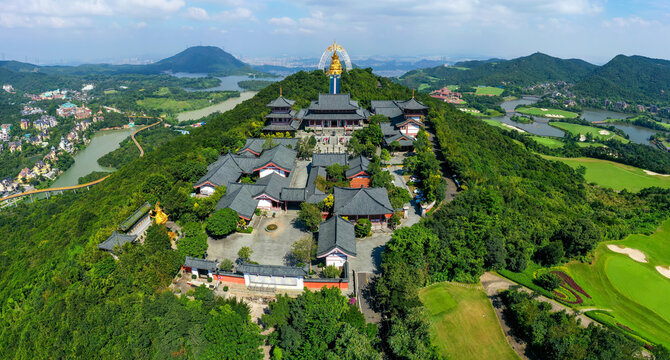 Aerial photography of the sky foothills of Cloud Sea Valley at Dahua Xing Temple in the eastern part of Overseas Chinese Town, Shenzhen