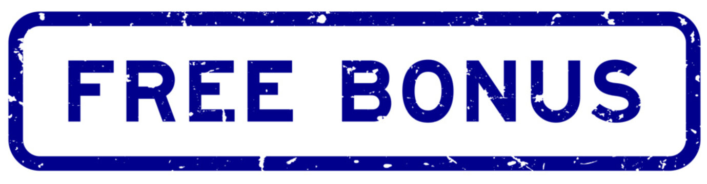 Grunge blue free bonus word square rubber seal stamp on white background