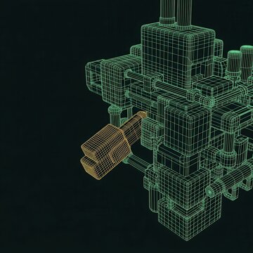 Futuristic Machine Wireframe on Dark Background for Engineering Design
