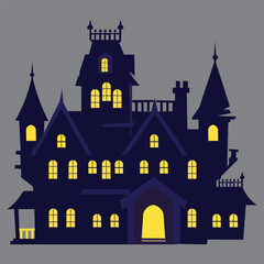 Fototapeta premium Spooky Haunted Mansion at Night with Glowing Windows
