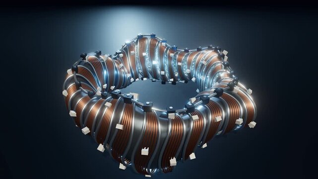 Stellarator Inspired Fusion Reactor Cutaway with Flowing Plasma, Seamless Loop 4K