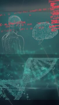 Animation of computer language over multiple medical interface against abstract background