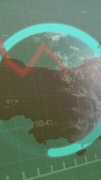 Animation of financial data processing over globe and map of china
