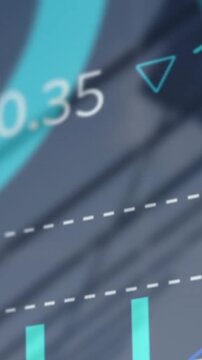 Animation of stock market data processing against tall building