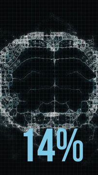 Animation of percent growing over human brain and dna strand on black background