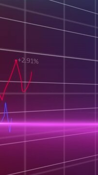 Animation of lens flares over grid pattern against multiple graphs with changing numbers