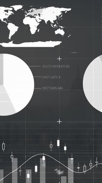 Animation of infographic interface over modern city against sky