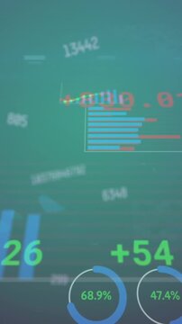 Animation of changing numbers, statistical, stock market data processing on blue gradient background