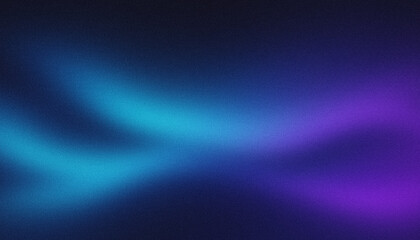 Obraz premium Abstract gradient background panoramic dark style with flowing glowing vibrant cyan, electric blue and indigo purple light waves and grainy texture