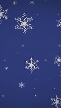 Animation of snowflake icons in seamless pattern against copy space on blue background
