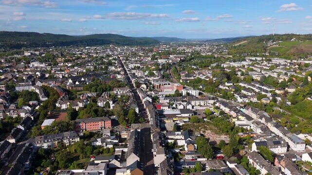 Trier cityscape, aerial view over the south of city, residential district, Moselle river valley, rhineland palatinate, Germany