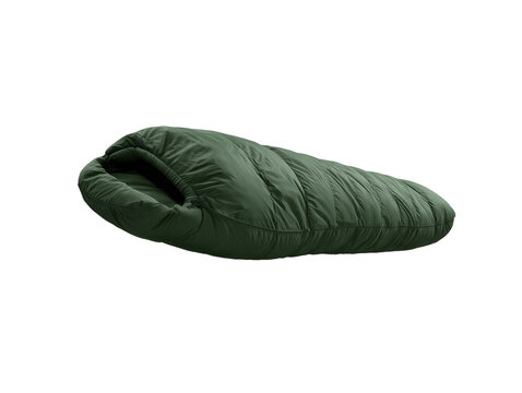 Outdoor Camping Sleeping Bag with Forest Green Quilted Nylon Fabric and Soft Wrinkled Mummy Shape Isolated on Transparent Background