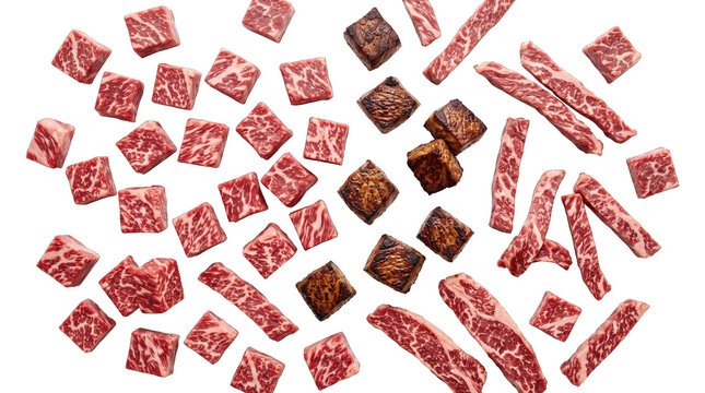 Raw Diced Meat Pieces PNG, Isolated on a Transparent Background