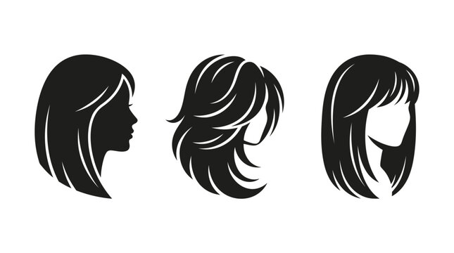 Three different female head silhouettes with various hair styles