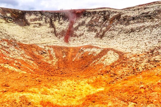 Inside the Gr&aacute;br&oacute;k Crater with Hikers on the Rim, Iceland