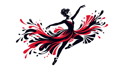 Fototapeta premium Ballerina dancing with flowing red and black paint splashes and abstract artistic elements