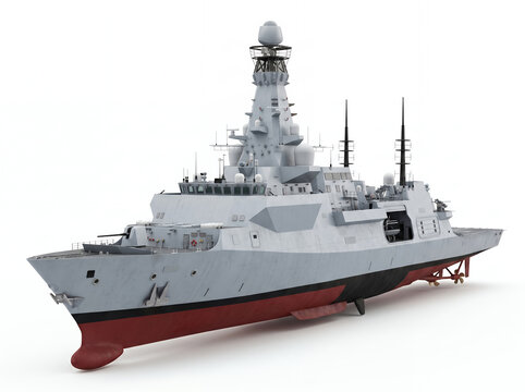 Modern guided missile destroyer warship profile studio photography commercial defense use