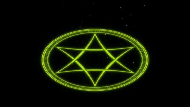 Glowing Green Magic Circle with Runic Band Igniting in Sequence on Black Background Occult Pentacle Summoning Ritual 4K UHD