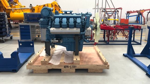 Engine for truck, machinery. Diesel engine. Vehicles, truck parts, equipment, mining trucks. Diesel engine trucks. Engines assembly, mechanical engineering. Engine turbine.Truck production line.