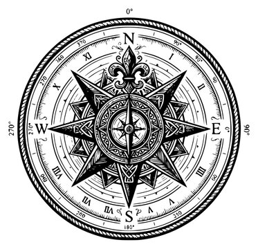 Compass rose vector illustration set with simple line art design featuring simple design, minimalist, black and white with illustrations and graphics