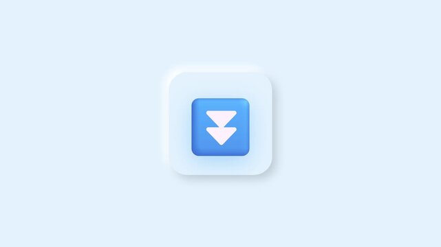 Download icon featuring a blue square button with double downward arrows in a clean 3D graphic style suitable for modern digital user interface design and web applications