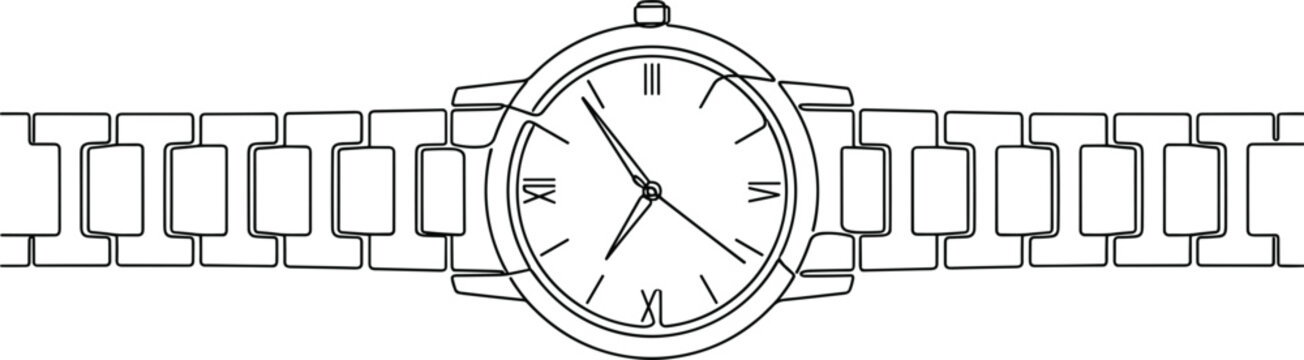 Luxury wrist watch with metal link bracelet vector graphic for jewelry store branding fashion accessory advertising banner layouts