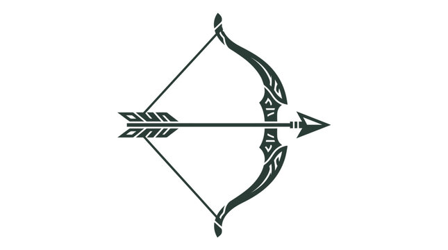 Elegant tribal style bow and arrow silhouette icon.