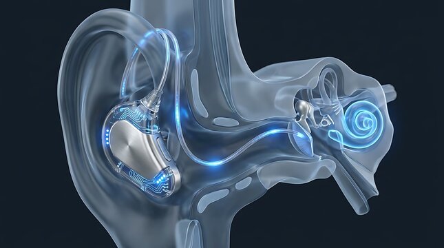 3d illustration of a hearing aid inside the human ear