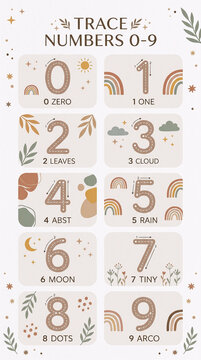Boho Numbers Tracing Worksheet Pack