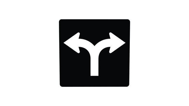 Fork in the road sign showing a split path with arrows pointing in opposite directions.