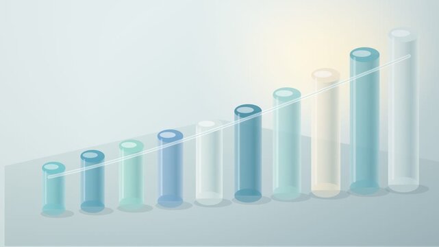Animated 3D bar chart showing business growth with rising columns. Corporate finance data visualization concept. Analytics and progress report design. 4K motion graphics.