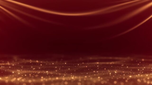 Abstract deep red gradient background with soft volumetric light and subtle golden dust