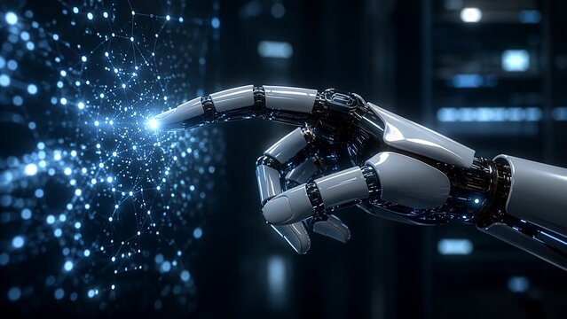 Humanoid Robotic Hand Interacting with Digital Data Particles