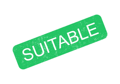 Green suitable stamp with white text on transparent background
