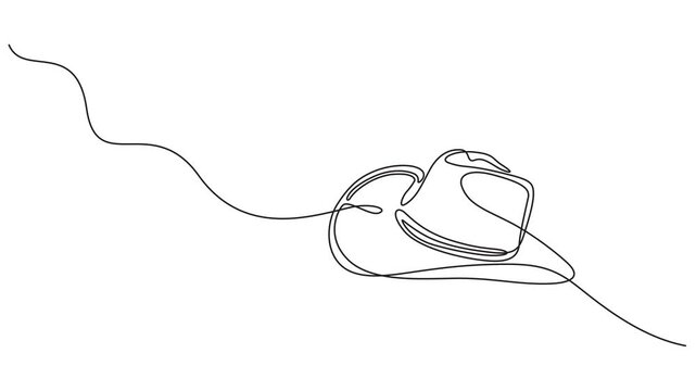 Animated self drawing One line art cowboy hat - Minimalist continuous line drawing of western style hat vector illustration, Self drawing line animation Cowboy Hat continuous one single line drawn con