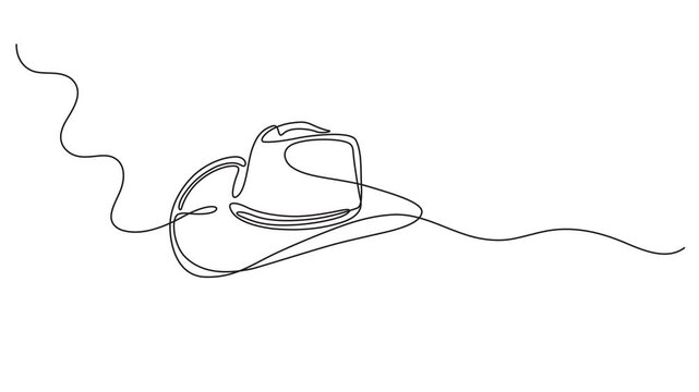 Animated self drawing One line art cowboy hat - Minimalist continuous line drawing of western style hat vector illustration, Self drawing line animation Cowboy Hat continuous one single line drawn con