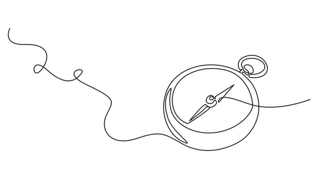 compass continuous one line drawing 4k video useful summer travel equipment tools provisions compass.,Animated self drawing of Continuous one line drawing of traveller compass. One line drawing illust
