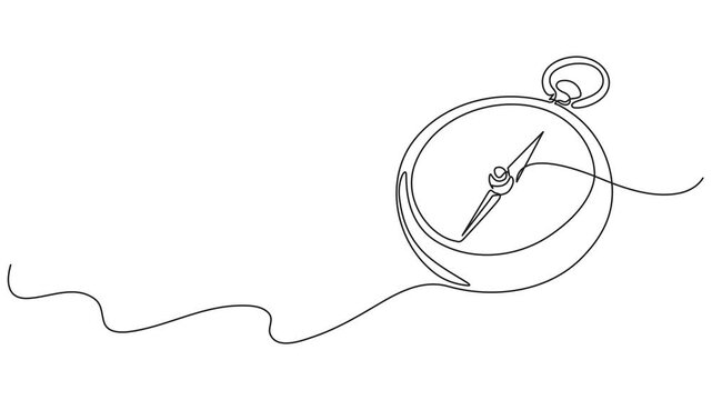 compass continuous one line drawing 4k video useful summer travel equipment tools provisions compass.,Animated self drawing of Continuous one line drawing of traveller compass. One line drawing illust