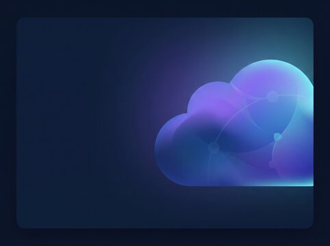 3D Glowing Glass Cloud Computing Concept Background with Copy Space