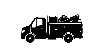 Fototapeta premium Black silhouette of a utility service truck with crane.