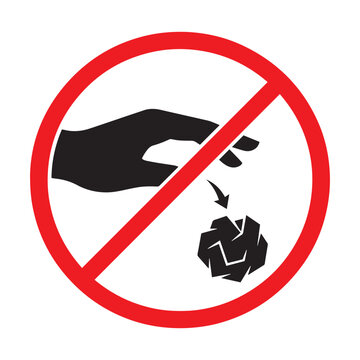 A red circular prohibition sign showing a hand dropping trash indicating that littering is strictly forbidden in this area