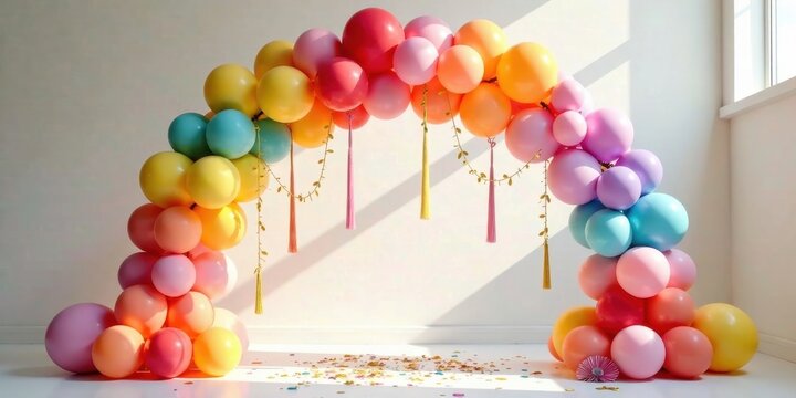 A Rainbow of Joyful Balloons Forming a Festive Archway for a Celebration