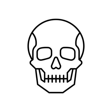 Minimalist human skull icon, simple black outline vector illustration on white background.