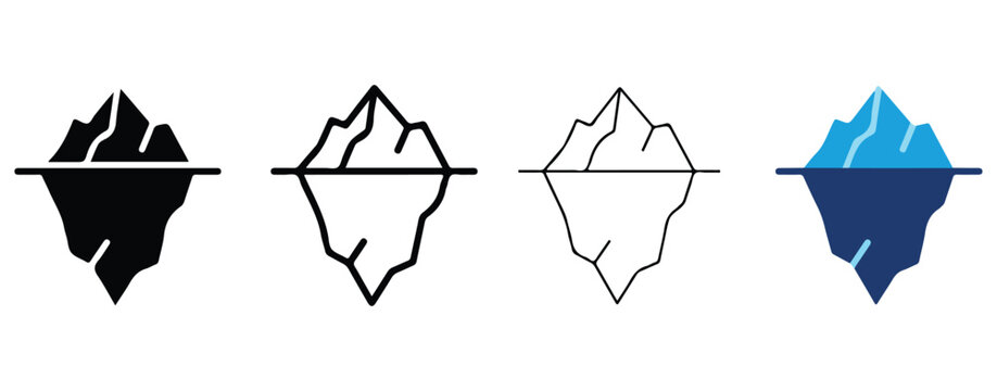 icebergs floating above waterline with varying levels of detail and color design isolated on transparent background