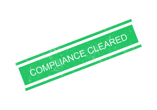 Compliance cleared stamp badge with green and white color scheme