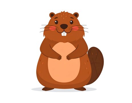Cartoon Beaver Holding Hands Playfully.