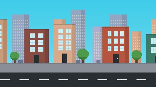 Animated Cityscape Background with Building and Road
