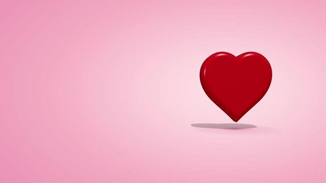 Clean, elegant 3D motion graphic featuring a perfectly symmetrical approaching heart on an animated soft pink gradient background with copy space on the left.
