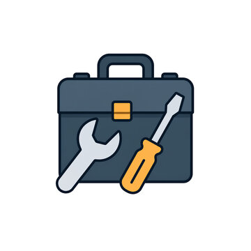 Tool Box with Wrench and Screwdriver Isolated on White Background, Professional Repair and Maintenance Equipment Illustration
