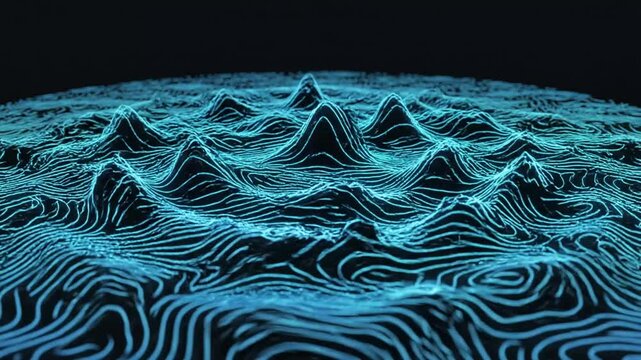 Abstract blue digital data visualization with glowing topographic lines